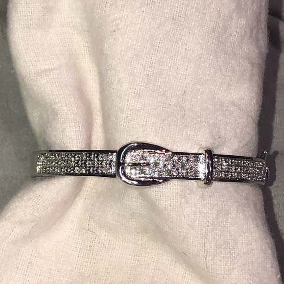 DIAMONDS Solid STERLING SILVER Bangle Bracelet Buckle design locking clasp - Picture 3 of 16